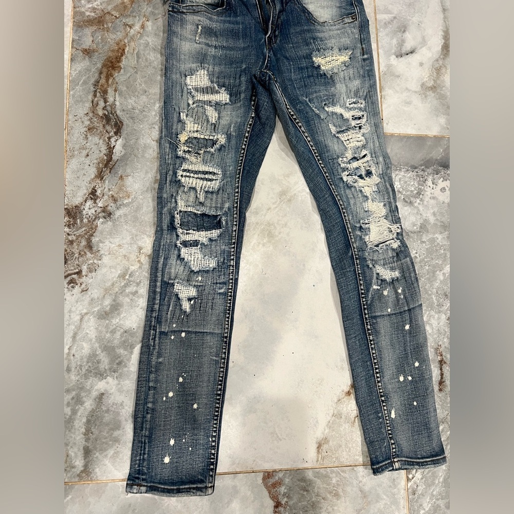 Smugglers Moon. Distressed Blue Skinny Jeans View 4